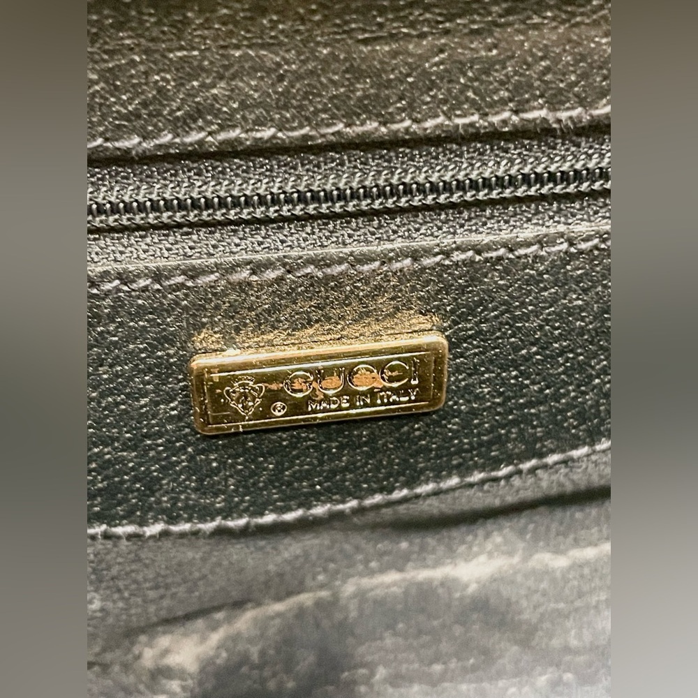 RARE GUCCI Vintage Navy Monogram Leather Canvas Top Handle Structured Train Case - Picture 14 of 15